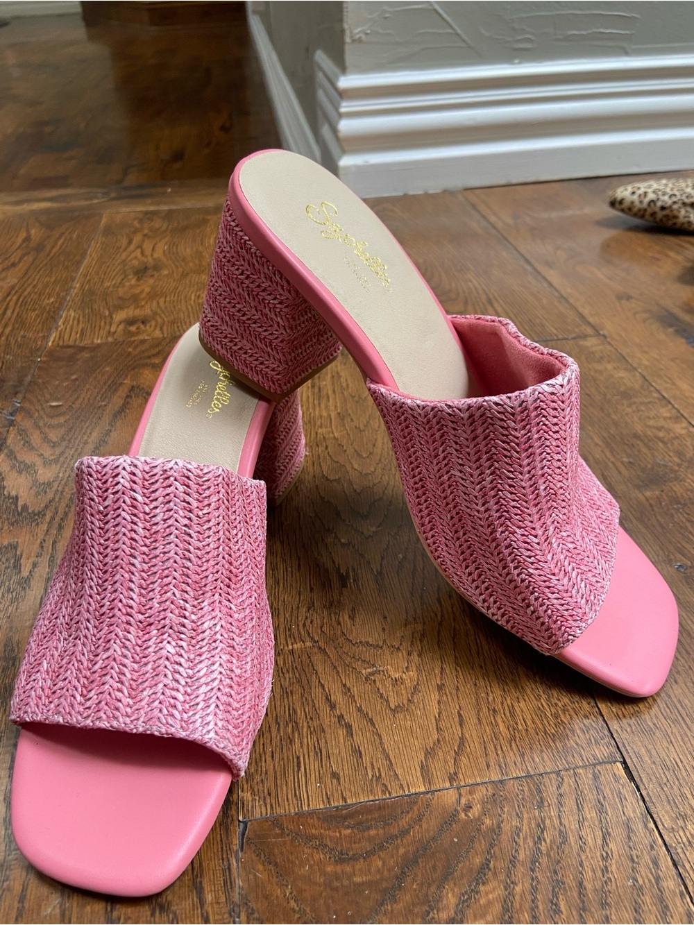 Seychelles Pink Woven Block Heel Mules